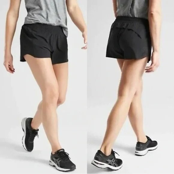 Athleta Hustle 3” Shorts Mid Rise Pull On Built in Brief Activewear Black Sz L - Picture 1 of 6